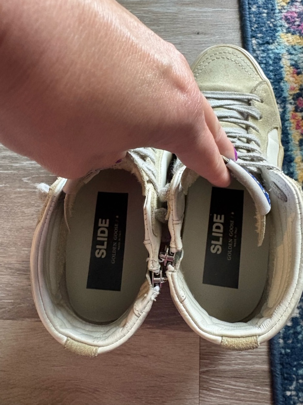 Golden Goose White and Gold High-Top Slide Sneakers - Picture 2 of 11